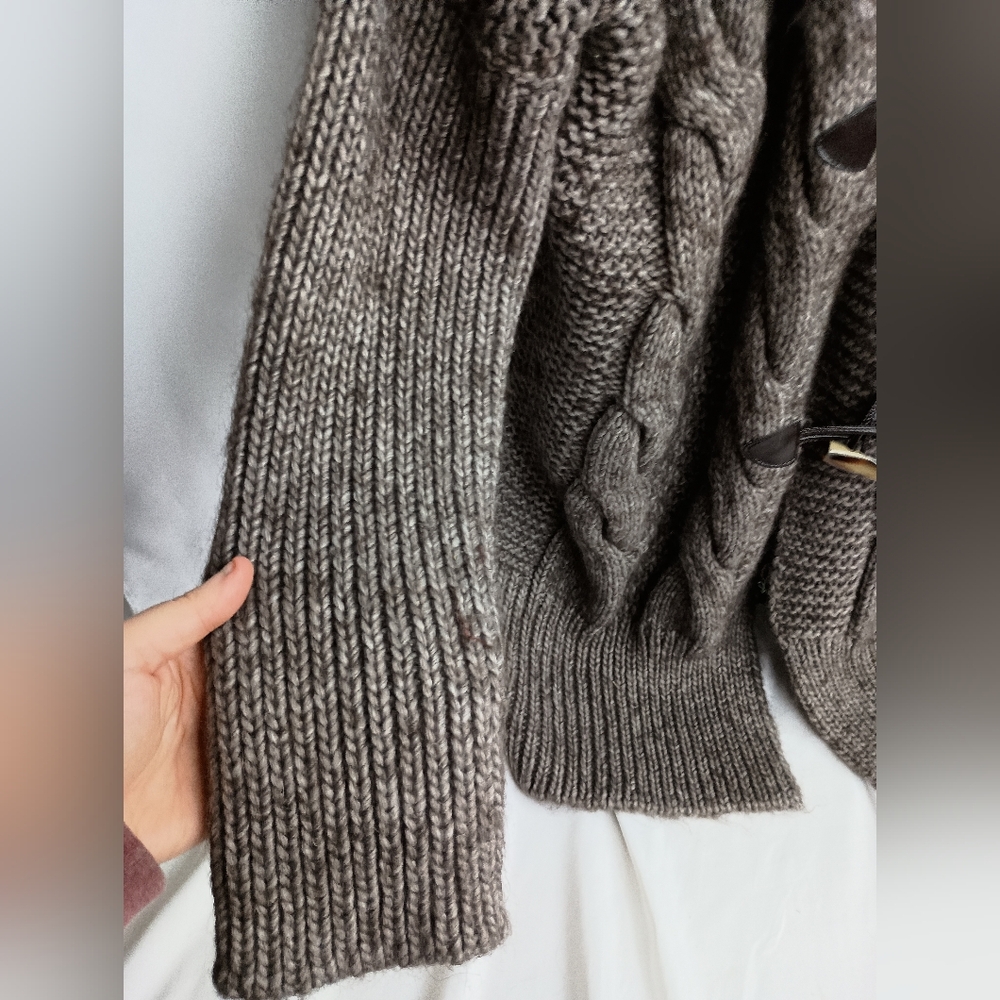 Paola Mandredi Wool Alpaca L Coatigan Long Winter Brown Cable Knit Sweater‎ - Picture 8 of 10